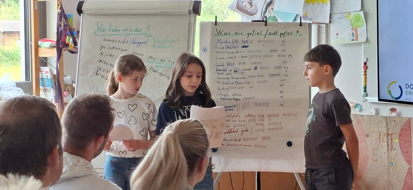 Flipcharts mit den Gedanken und Wünschen der Kinder